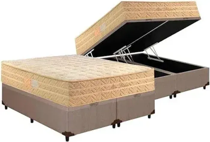 Colchão King Star no King Size Bege e Cama Base Baú King Marrom
