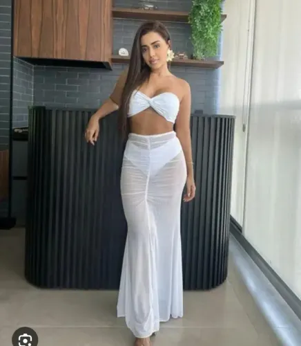 Conjunto de saia longa tule tomara que caia 