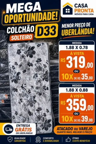 COLCHÃO D33 SOLTEIRO MEDIDA 0.78 OU 0.88 