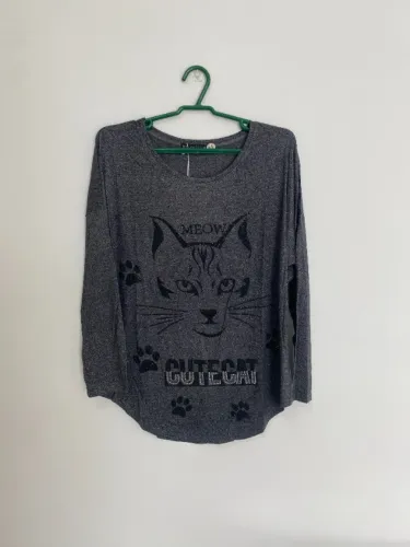 Blusa Feminina Manga Longa Pijama Estampa Gato Gata M *NOVA