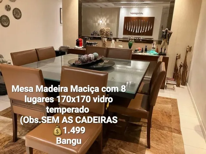 Mesa Madeira Maciça vidro temperado 170x170 (Obs: Sem as Cadeiras)