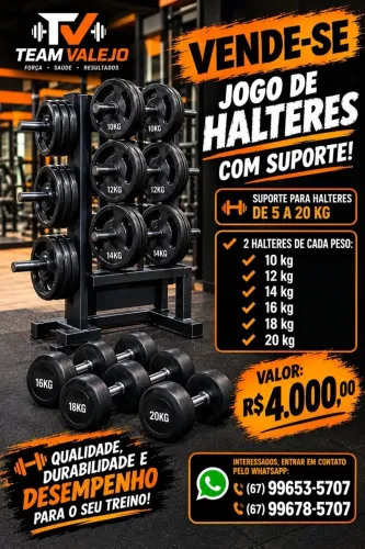 Jogo de halteres e suporte