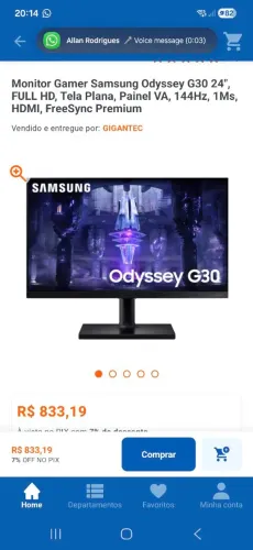 Monitor G30 24P Samsung Odissey 144hz Va