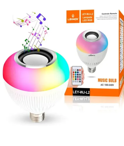 LÂMPADA caixa de som com luz RGB e controle