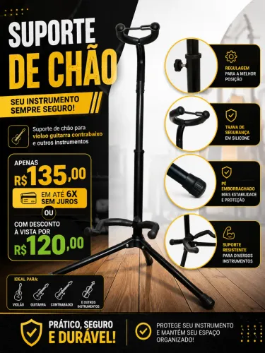 Suporte de chão para violao guitarra contrabaixo e outros instrumentos 