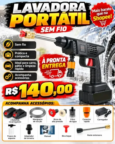Lavadora lava jato portátil 2 baterias 