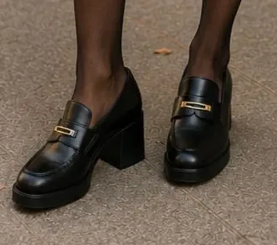 Sapato Arezzo Loafer Salto Bloco Preto n35