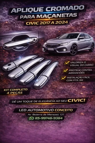 Aplique Cromado para Maçaneta Civic 2017 até 2024
