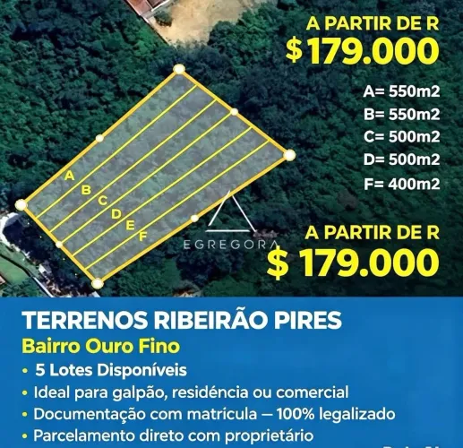 Terreno à venda no bairro Centro de Ouro Fino Paulista - Ribeirão Pires/SP