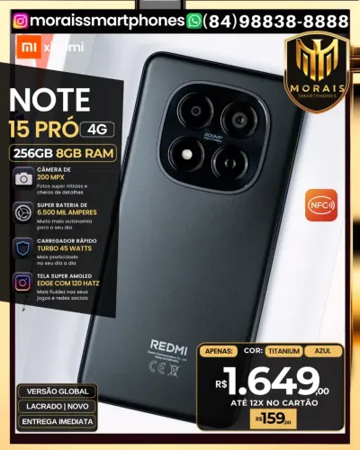 Note 15 Pró 4G NFC - Azul - 256GB | 8GB RAM - LACRADO NOVO