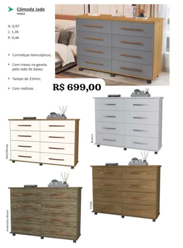 Cômoda Jade com rodinhas 