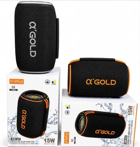 Caixa de Som Bluetooth Portátil 15W ?GOLD | Resistente à Água | TWS