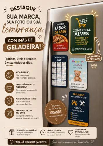Imã de geladeira e adesivos personalizados.