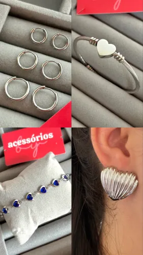 Kit 4 peças prata (Brinco, bracelete, pulseira e trio) aço hipoalergênico inoxidável