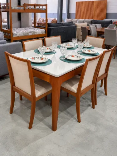 Mesa de Jantar 2,00 x 1,00 com 6 Cadeiras de Tela - Última Peça