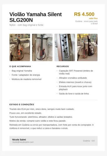 Violão Yamaha Silent SLG200N Nylon ? com bag original e fonte