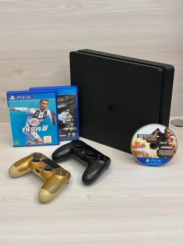 Ps4 Slim 1 TB + 2 Controles + 5 Jogos
