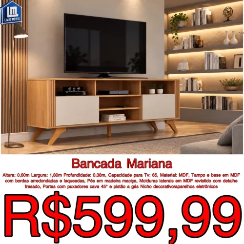 Rack Mariana MDF 1.80m suporta tv até 65 polegadas / frete grátis / pague na entrega