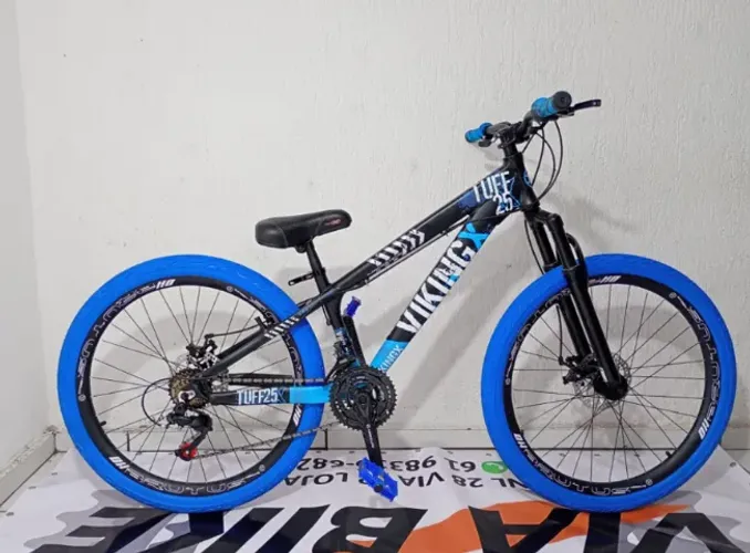 Bicicleta Aro 26 Vikingx preto com azul Tuff X25 Nota Fiscal