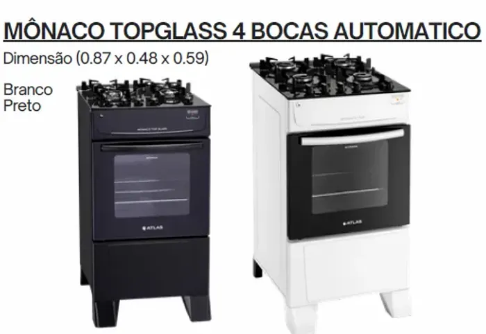 Fogão Monaco Top Glass 4B Novo