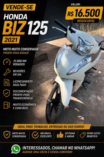 ? Honda Biz 125 Flex 2021 | 21 Mil Km | 2026 Pago | Revisada | R$ 16.500 ?