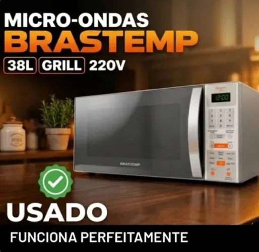 Micro-ondas Brastemp 38L Grill 220V potente, inox espelhado, menu gourmet FUNCIONA
