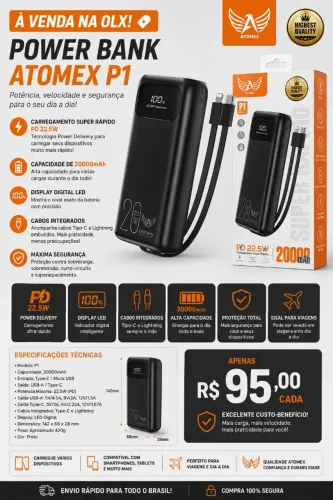 Power Bank ATOMEX P1 20.000mah PD TURBO 22.5W