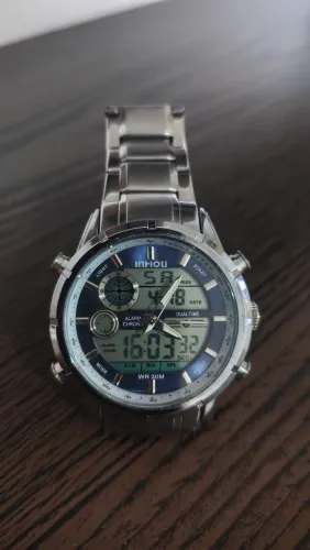 Relógio Inhou Dual Time Masculino - Azul Metálico (Analógico e Digital)