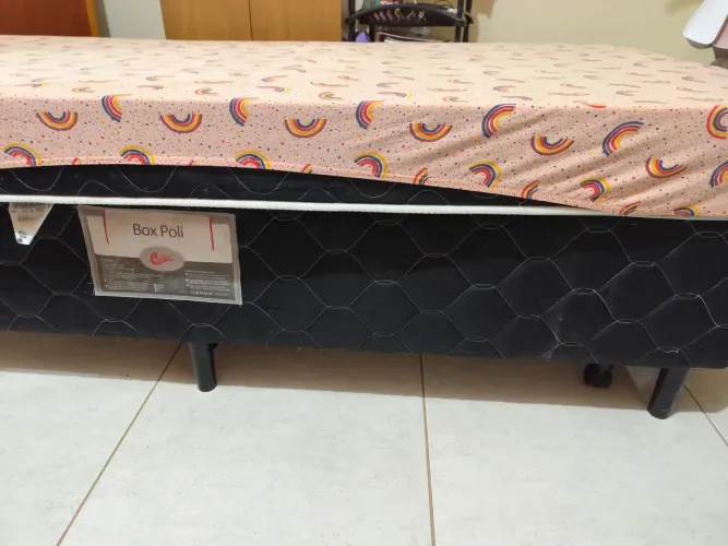 Cama Box Solteiro + Colchão + Cama Auxiliar (Bicama)