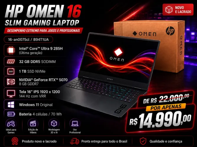 HP OMEN 16 Slim Core Ultra 9 RTX 5070 1TB - Lacrado