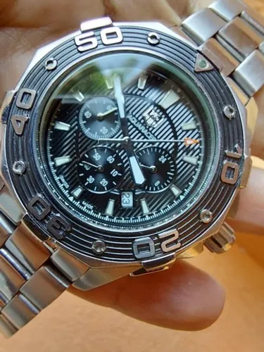Relogio Tag Auarecer Verde 44mm Pulseira Aço