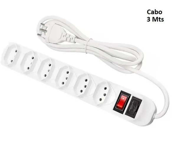 Filtro De Linha Universal 6 Tomadas Regua Extensão Chave Cabo de 3 Mts