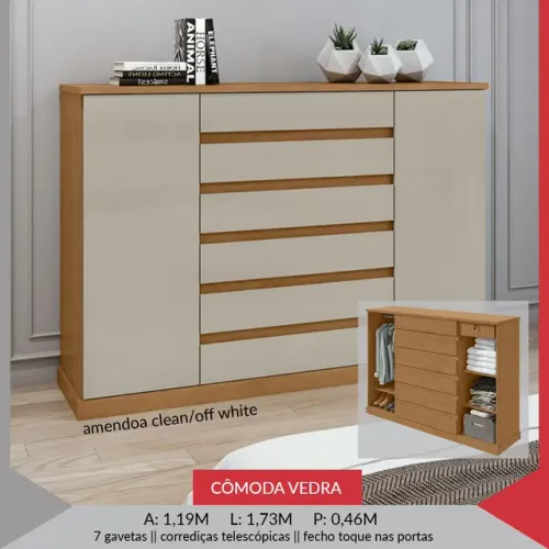 Cômoda Vedra Gigante 1,73 Largura *Entregamos e montamos na hora