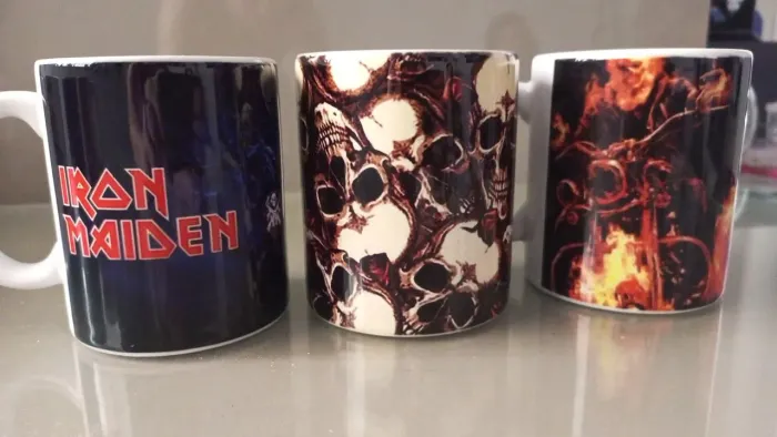 Canecas Decoradas - Iron Maiden, Caveiras e Motoqueiro Fantasma