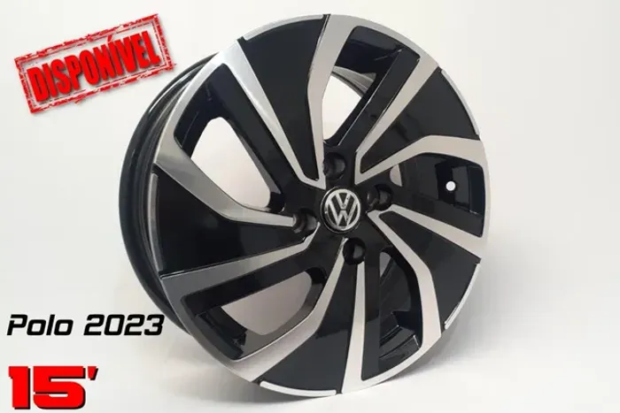 Roda aro 15 Volkswagen Polo 2023 preta com diamantado 5x100 jogo novo