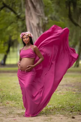 Vestido ensaio fotográfico gestante rosa