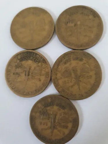 5 Moedas antigas 1000 Réis 1922 comemorativas Centenário da Independência