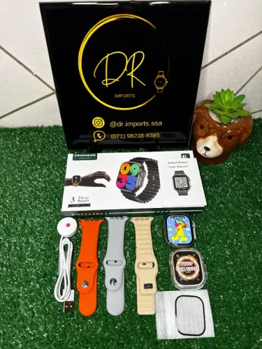 Smartwatch Ultra 9 3 Pulseiras Capa e Pelicula de Brinde (Preto ou Prata) Novo