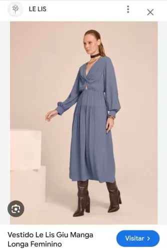 Vestido Giu Manga Longa Azul Le Lis