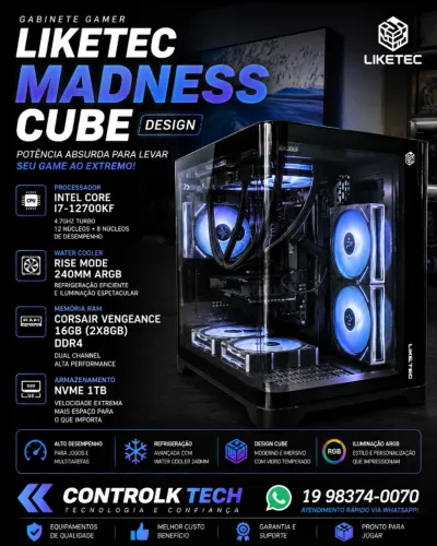 PC GAMER: INTEL i7 12700KF Memoria Corsair Vengeance 16GB (2x8GB), NVME 1TB, Water Cooler,