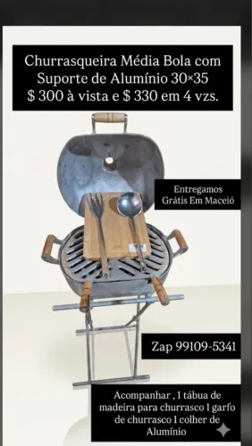 Churrasqueira Média Bola com Suporte com kit churrasco