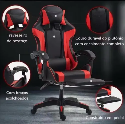 Cadeira gamer vermelha com preto