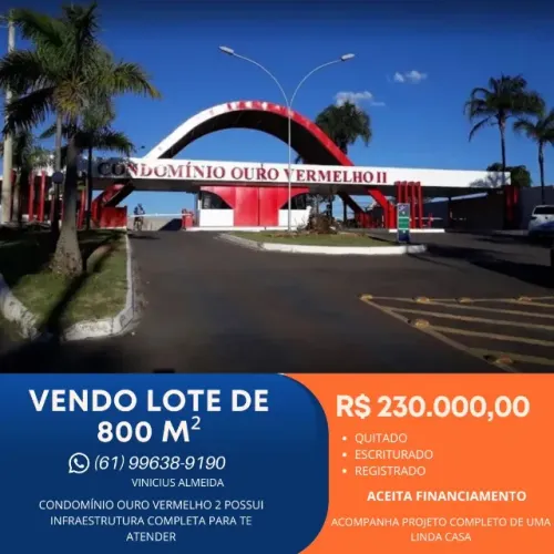 Excelente lote de 800m2 no Condominio Ouro Vermelho 2 - Jardim Botânico