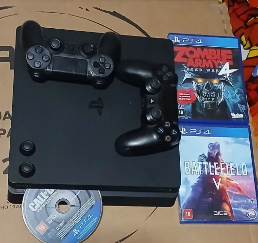 PS4 SLIM 1TB + 2 CONTROLES + 3 JOGOS