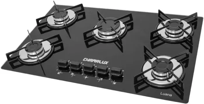 Cooktop 5 bocas Chamalux Tripla chama Bivolt Trempe de Chapa Preto - Novo lacrado
