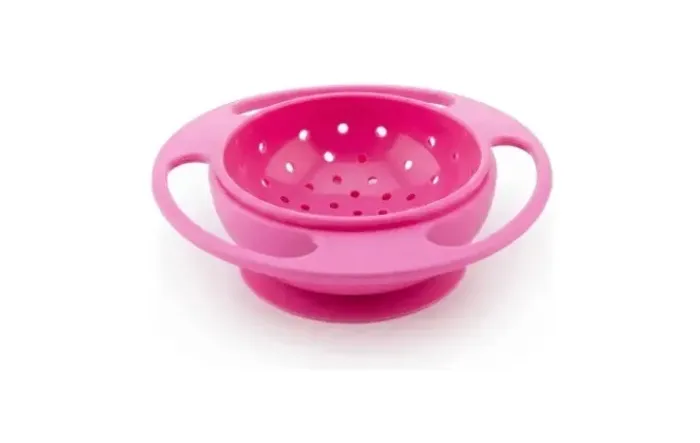 Tigela Giratória Infantil Rosa com Prato e Sistema Giratório - FX Kids