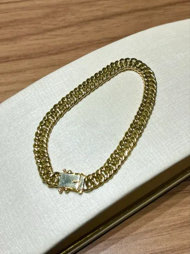 Pulseira de ouro 18k grumet dupla 14.1g ( LOJA )