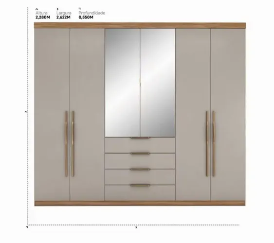 Guarda-roupa 6 portas espaçoso mdf