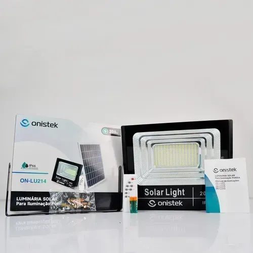 Refletor Solar Led Ip66 200w 127/220v Preto Branco-frio, ENTREGAMOS