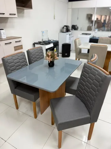 ? Conjunto de Mesa de Jantar Frida com 4 Cadeiras - 100% MDF | Tuboarte